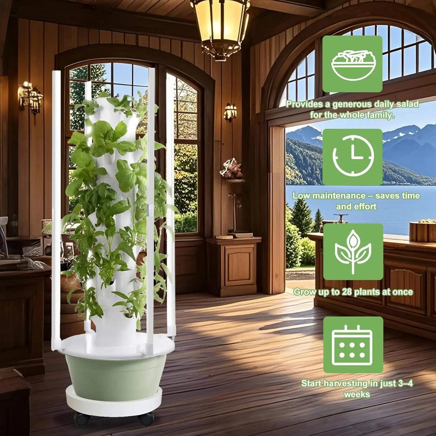 Hydroponic Growing Kit System, Tower Garden Hydroponic Tower with 4 LED Grow Lights