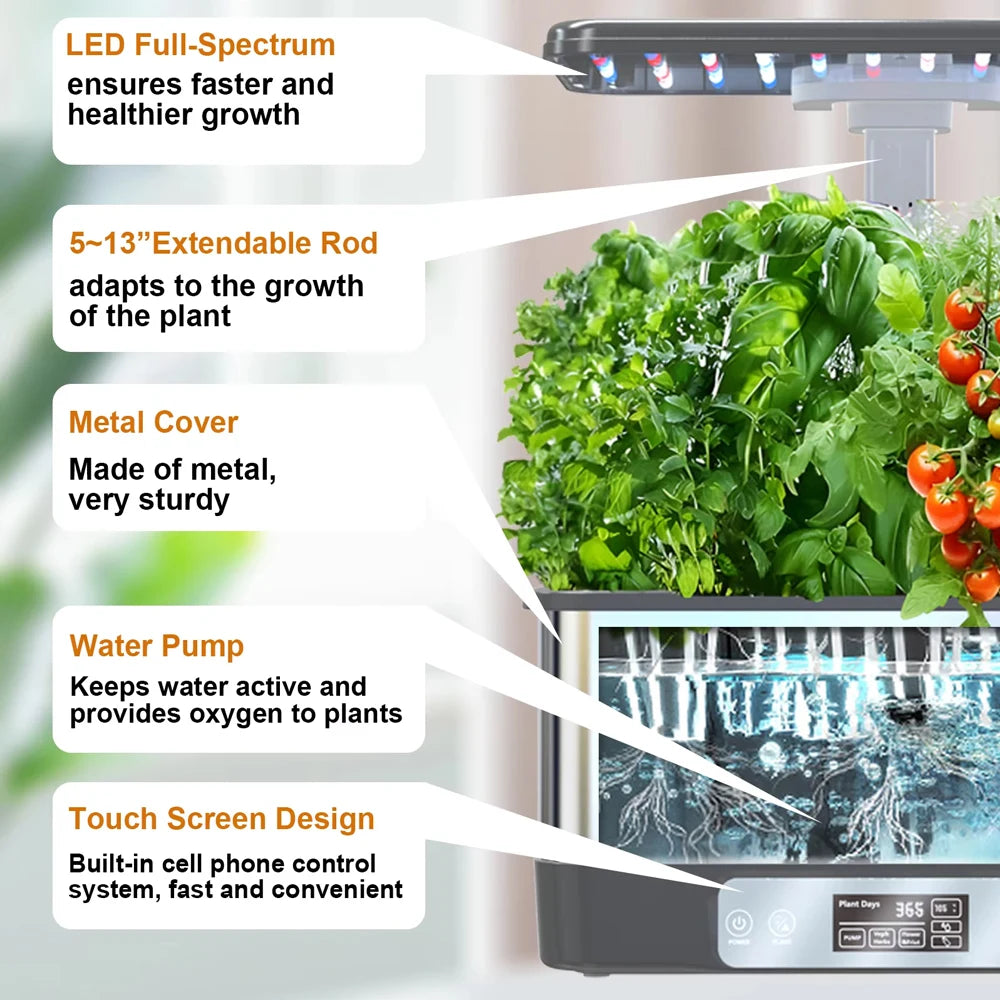Gardening Box Hydroponics Planter Growing System with LED Grow Light Gardening Planter