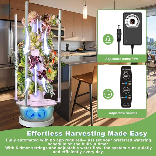 Hydroponic Growing Kit System, Tower Garden Hydroponic Tower with 4 LED Grow Lights