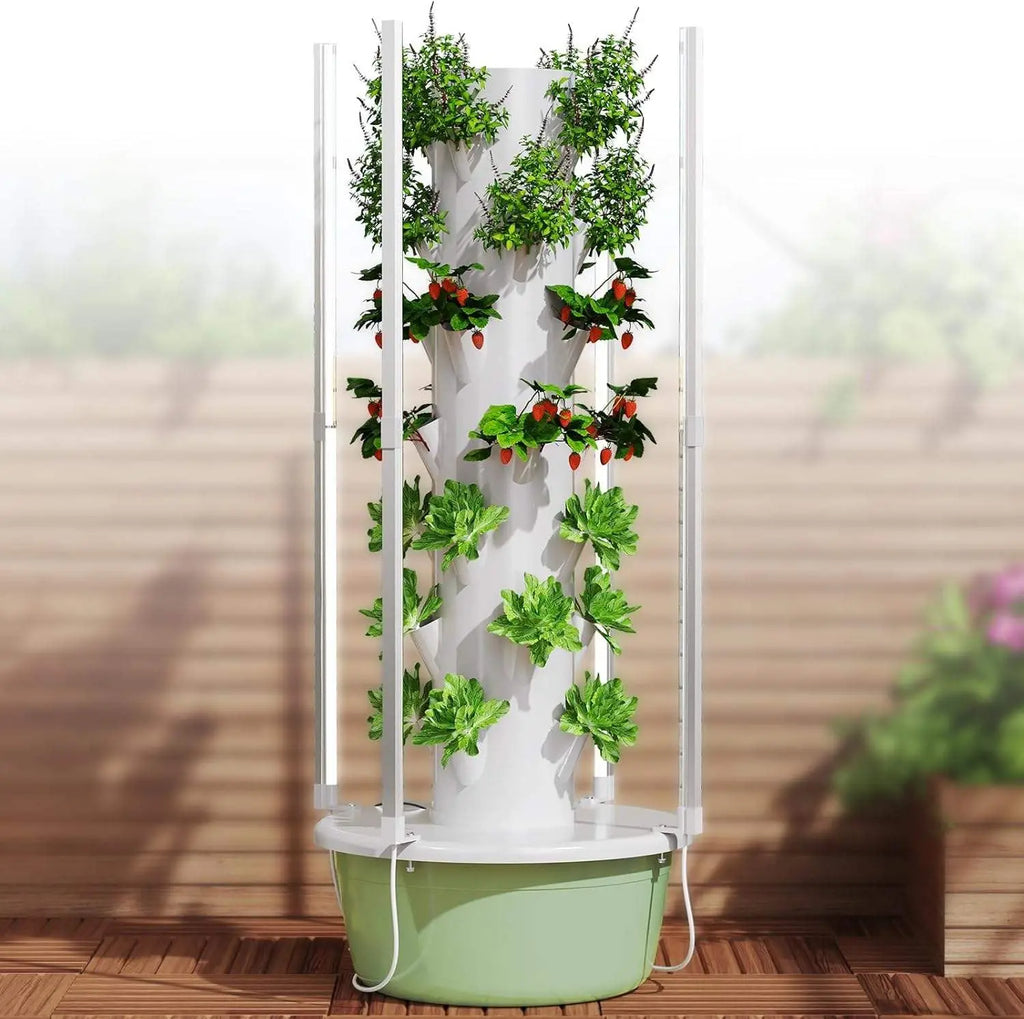 Hydroponic Growing Kit System, Tower Garden Hydroponic Tower with 4 LED Grow Lights