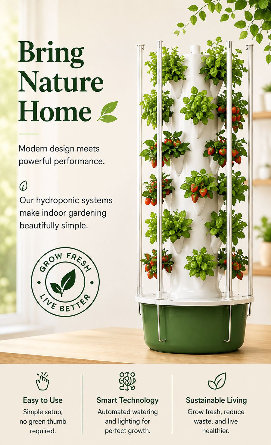 28-Pod Hydroponic Tower Garden with 4 LED Grow Lights